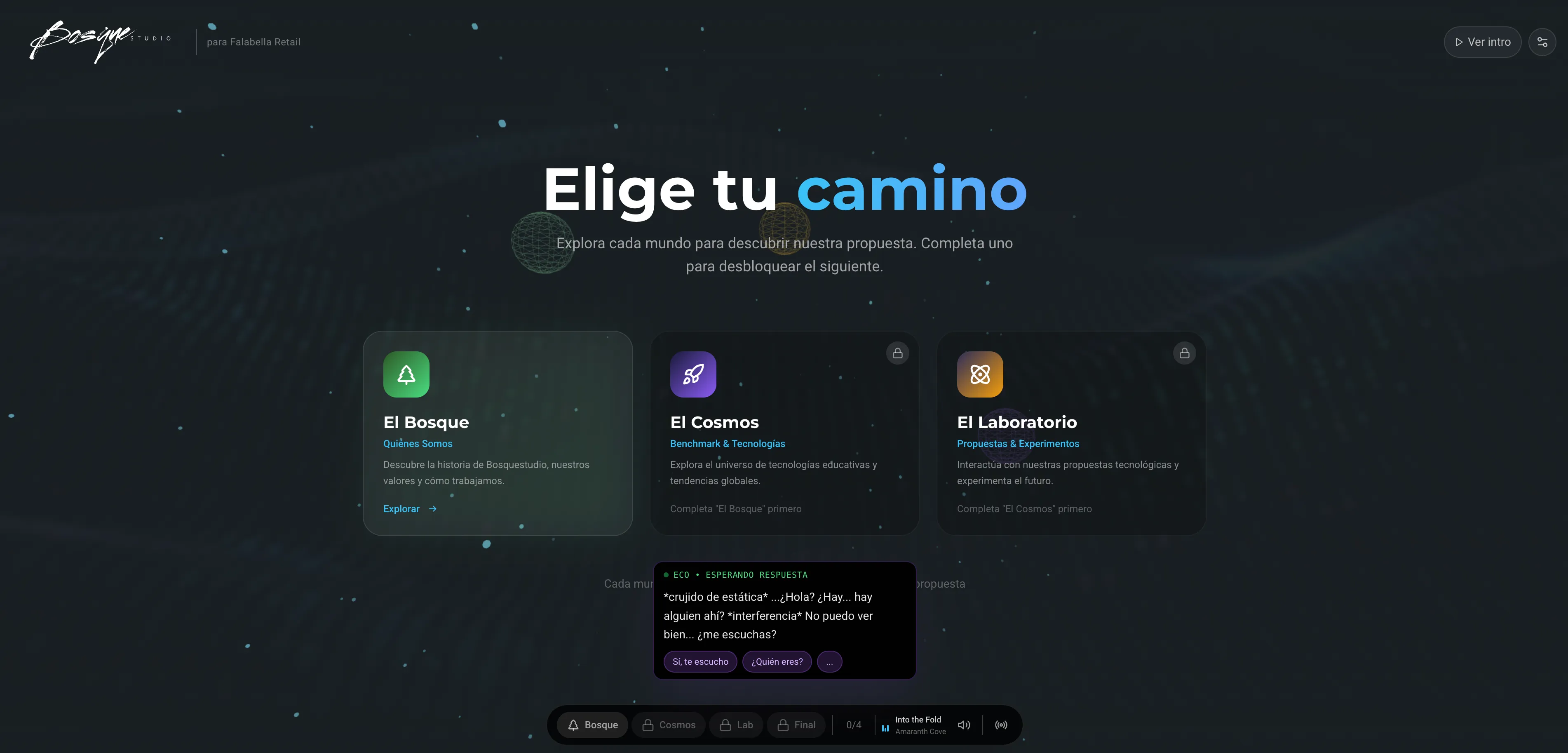 Pantalla principal de la demo con los tres mundos